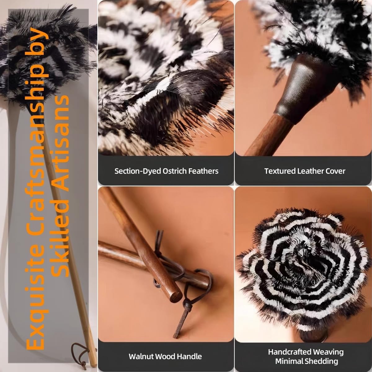 Ostrich Feather Duster with Wood Handle Effortless Elegance with Premium Reusable Design,Cleaning of Delicate Items, Antiques and Electronics,Office Segment Dyeing Ostrich Feathers Home Decor (L)