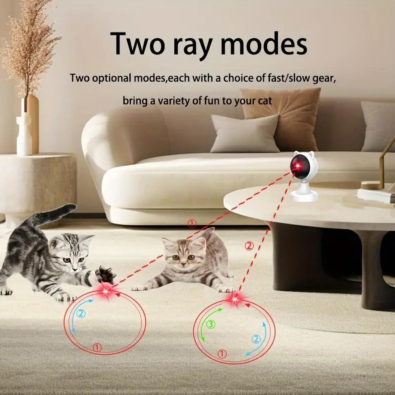 NCONCO Interactive Cat/Dog Toy, Motion Activated Laser, 2 Speed Modes, USB Rechargeable, Indoor Use, Adult Cats/Kittens/Dogs - Image 2