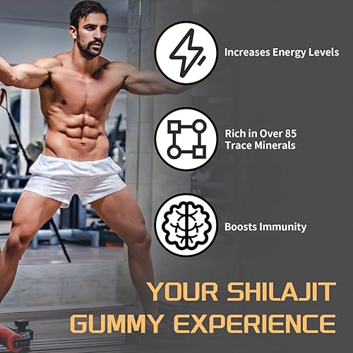 Vista 4 de Shilajit - Gomitas de oro para hombres y mujeres con Ashwagandha y Gokshura, más de 85 minerales y ácido fúlvico, energía natural y apoyo