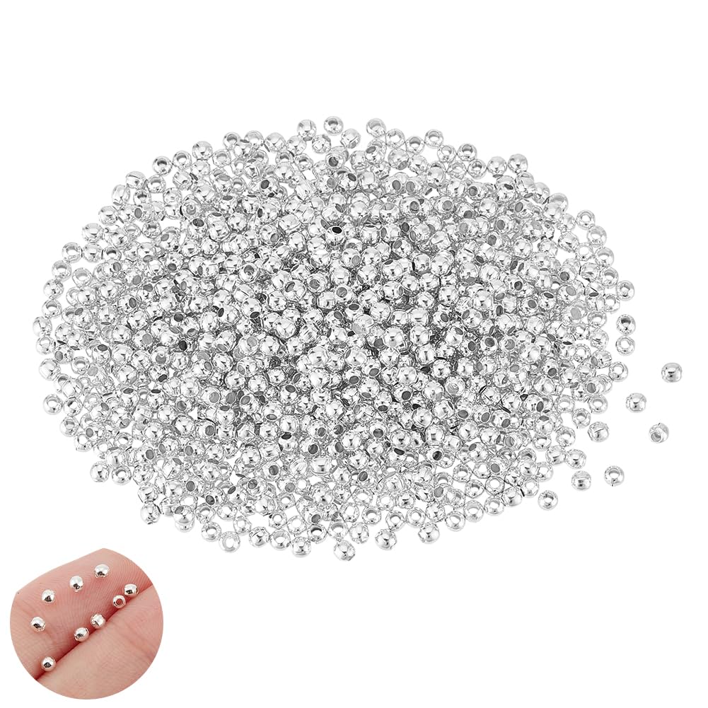 UNICRAFTALE About 2500Pcs Round Beads Silver Spacer Small Seamless Beads Smooth Loose Bead 1.5mm Hole Metal Ball Tiny Bead for Bracelet Bikini Belly Chain Layered Satellite Jewelry Making
