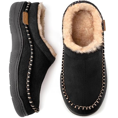 Zigzagger Men's Slip On Moccasin Slippers, Indoor/Outdoor Warm Fuzzy Comfy House Shoes, Fluffy Wide Loafer Slippers