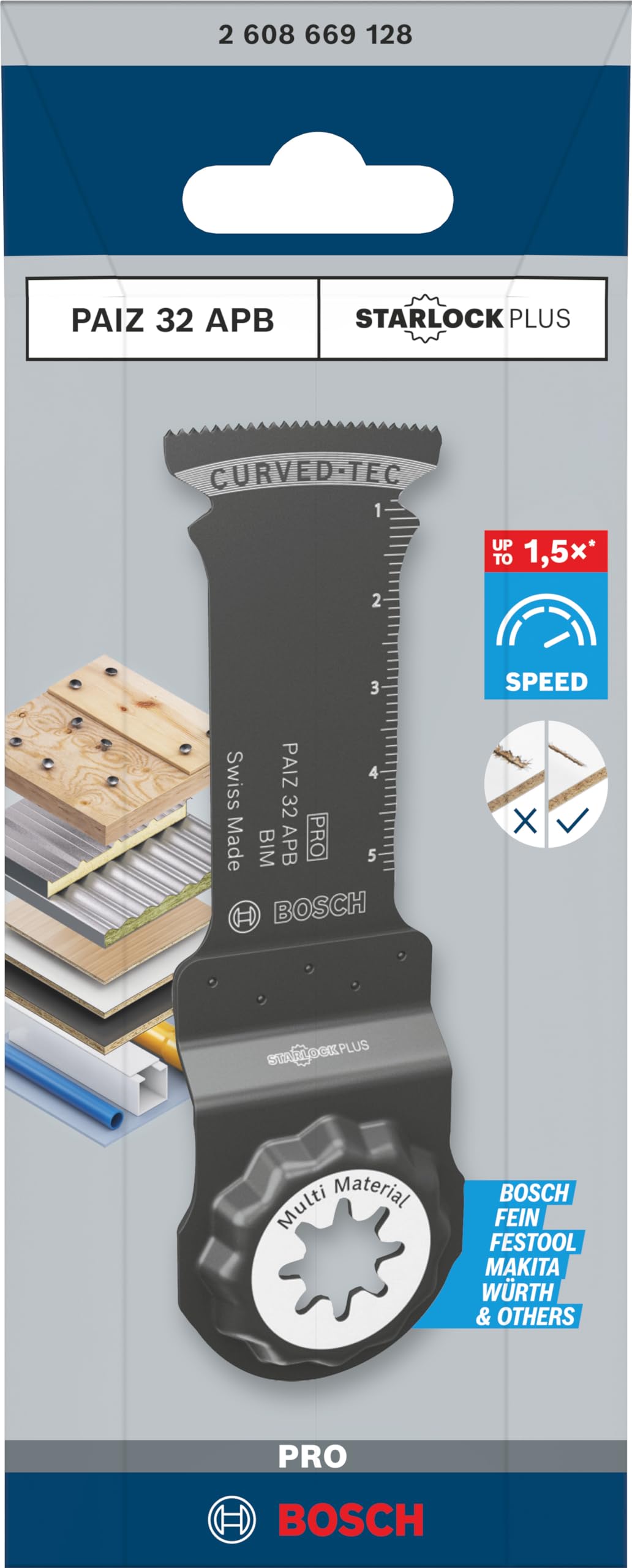 Bosch 1x PRO Multi Material PAIZ 32 APB Multitool Blade (for Wood with Nails, Metal Sandwich, Width 32 mm, Professional Accessory Multitool) - Image 2