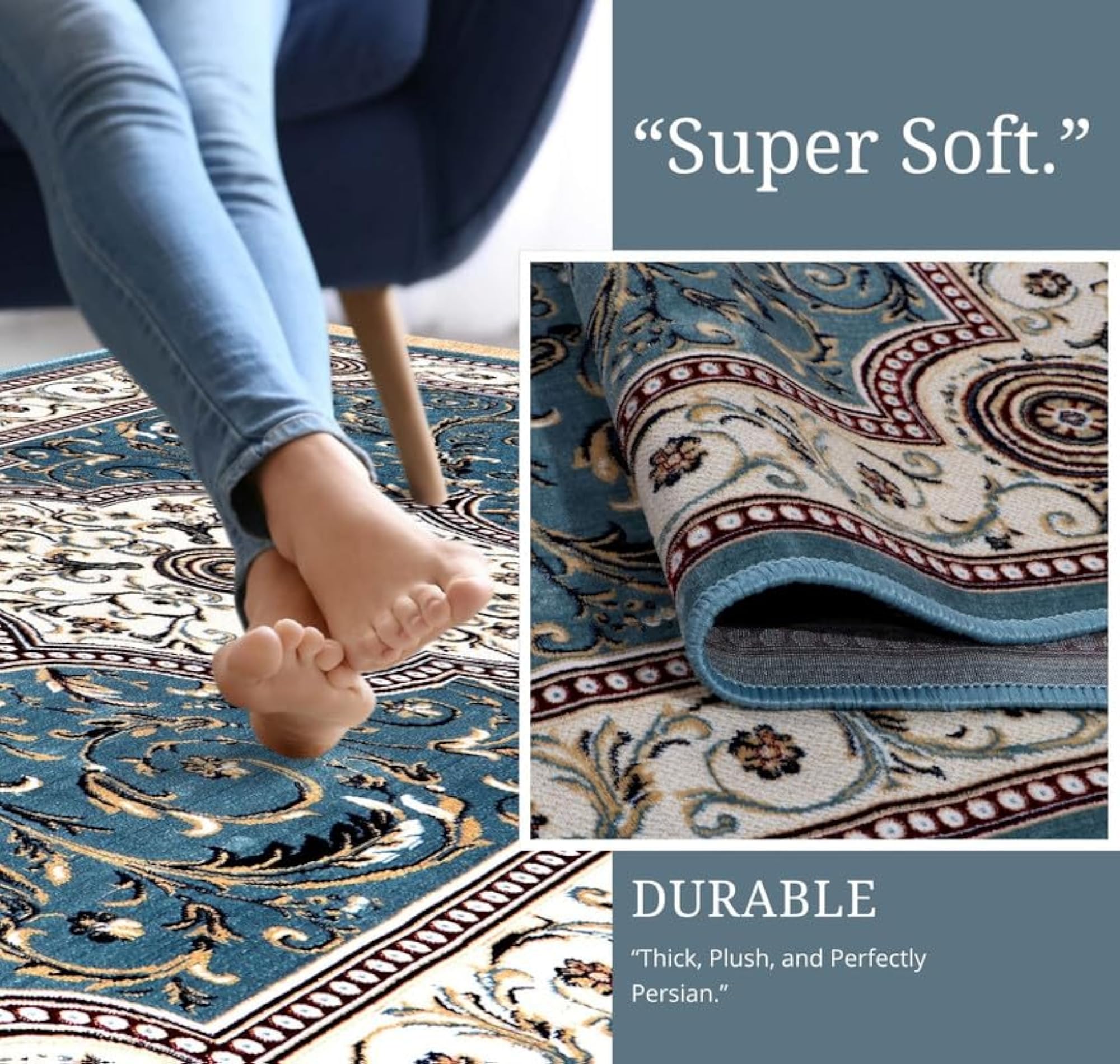 Persian Inspired Area Rug 4x6 Feet, Soft Polyester Carpet
