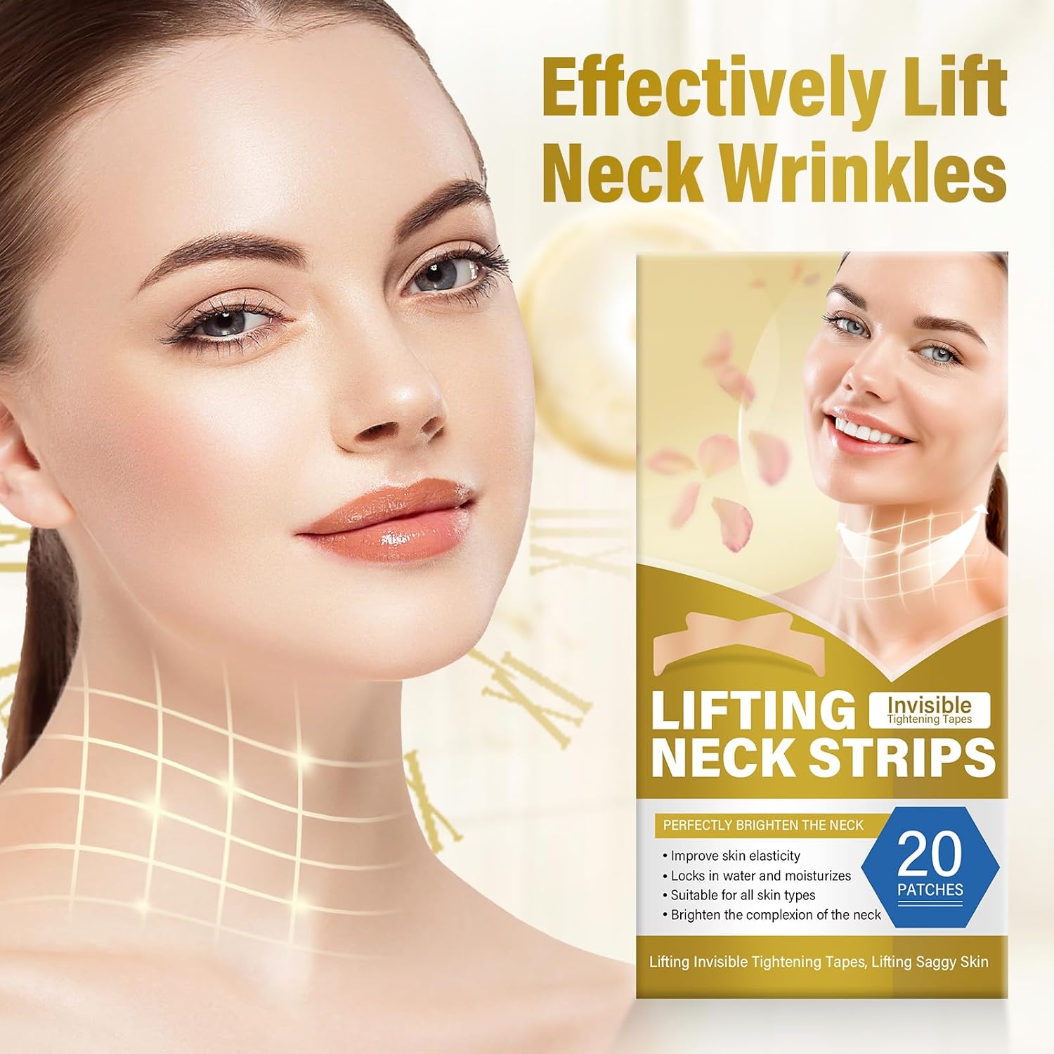 Neck Tape Invisible, Neck Tightening Tape for Instant Loose Skin Tightening Strips, Durable & Waterproof, Moisturize, Suitable for All Skin Types