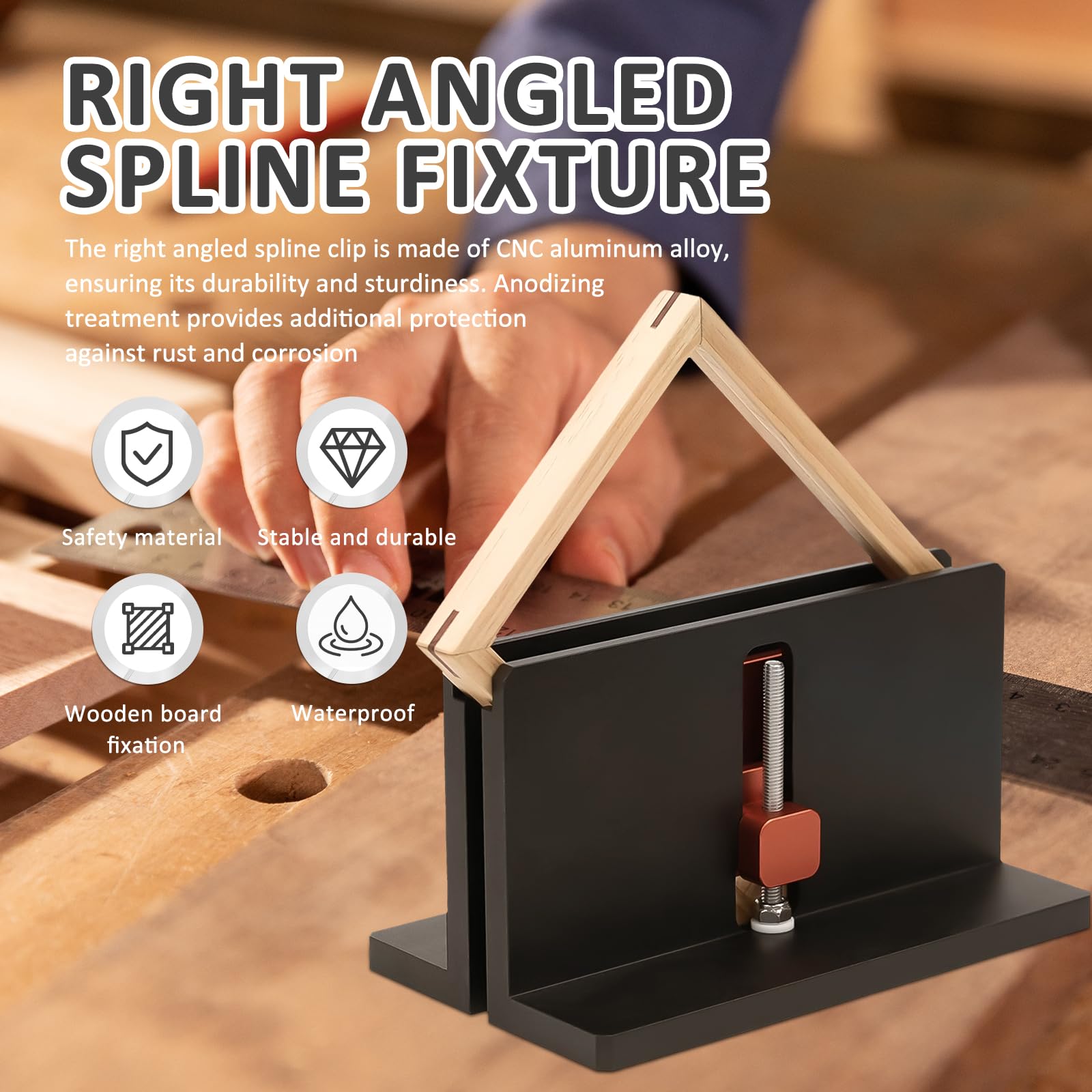 2pcs rechter Winkel Spline Jig CNC Aluminiumlegierung Eckbackschwanz-Jig Right Winkel Spline Clip Right Winkel Spline Fixture Tool für 5-42 mm dicke Rahmen(schwarz)
