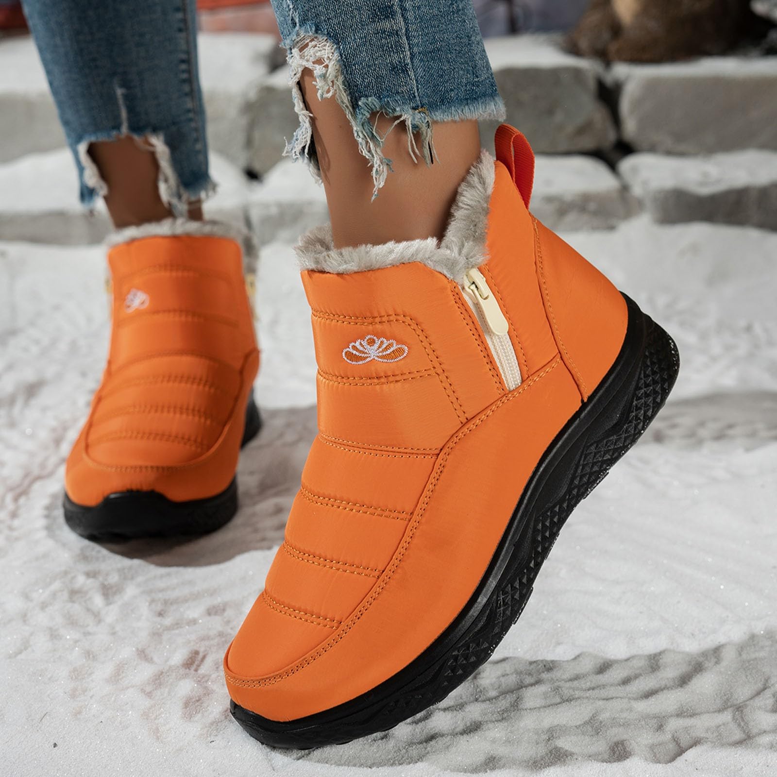 Botas de invierno para mujer, con forro de piel cálida, botas de tobillo para exteriores, antideslizantes, con cremallera lateral, botas térmicas de invierno, botas de nieve, cómodas botines
