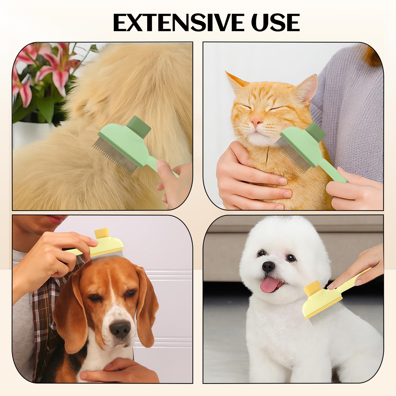 BONSELEM Lot de 2 brosses auto-nettoyantes pour chat et chien, bouton de déclenchement, toilettage sous-poil et puces, adaptée aux poils longs et courts