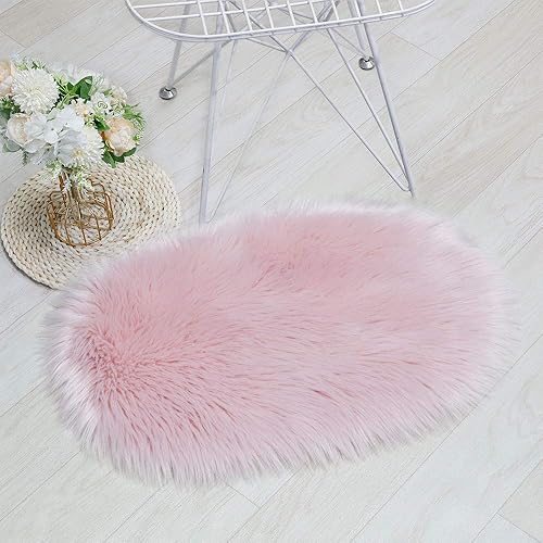 Miniatura 1 de RosieLily Alfombra de piel sintética ultrasuave de 1.3 x 2 pies, alfombra lanuda de piel de oveja, alfombra de pelo de oveja rosa, alfombra peluda