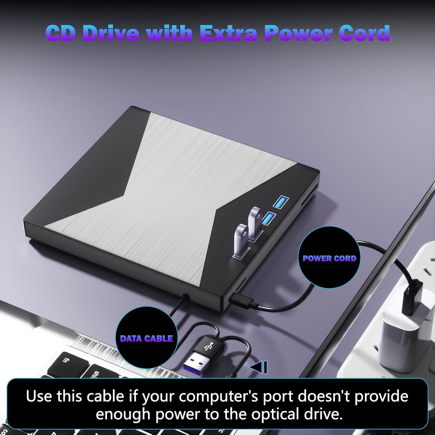 Wbacon External CD/DVD Drive for Laptop, DVD Player for Laptop, 8 in 1 Ultra-Slim CD Burner with 4 USB Ports and 2 TF/SD Card Slots, External Disk Drive Optical Compatible with Desktop Mac Windows