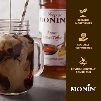 Monin - Brown Butter Toffee Syrup, Buttery-Smooth Flavor with Rich Nutty Aroma, Great for Lattes, Milkshakes, and Iced Coffees, Gluten-Free, Vegan, Non-GMO (1 Liter)