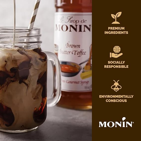 Monin - Brown Butter Toffee Syrup, Buttery-Smooth Flavor with Rich Nutty Aroma, Great for Lattes, Milkshakes, and Iced Coffees, Gluten-Free, Vegan, Non-GMO (1 Liter)