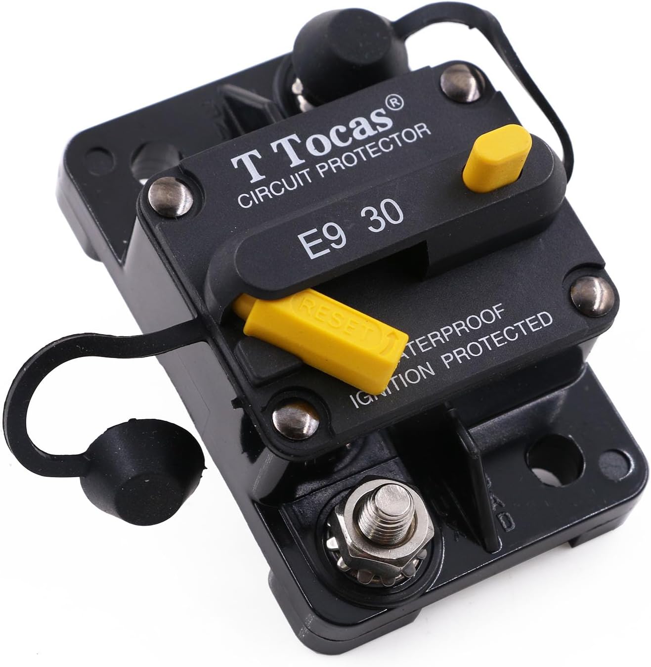 Solid Circuit Breaker Switch Manual Reset 12V- 48V DC 30A, Resettable Battery Circuit Breakers 12 Volt 24V 30 Amp for Car Marine Boat RV Solar and More, Waterproof