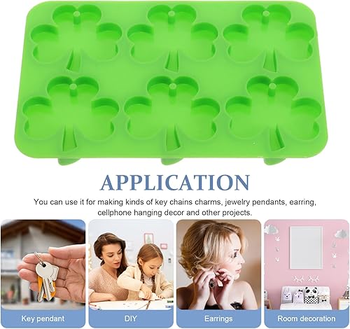 Miniatura 9 de EXCEART Molde de resina de silicona para pendientes de trébol, molde de dijes del día de San Patricio con agujero de cuatro hojas en forma de