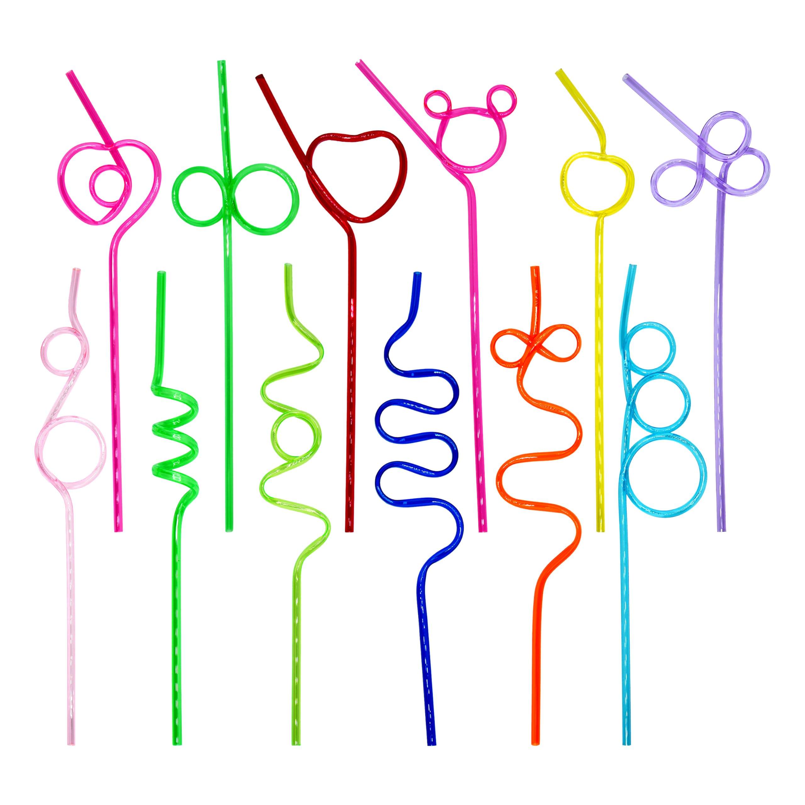 Silly Straws 24 Pcs Reusable Drinking Straws for Kids & Adults, Reusable Plastic Colorful Loop Curly Crazy Drinking Straws, Birthday Party Favor