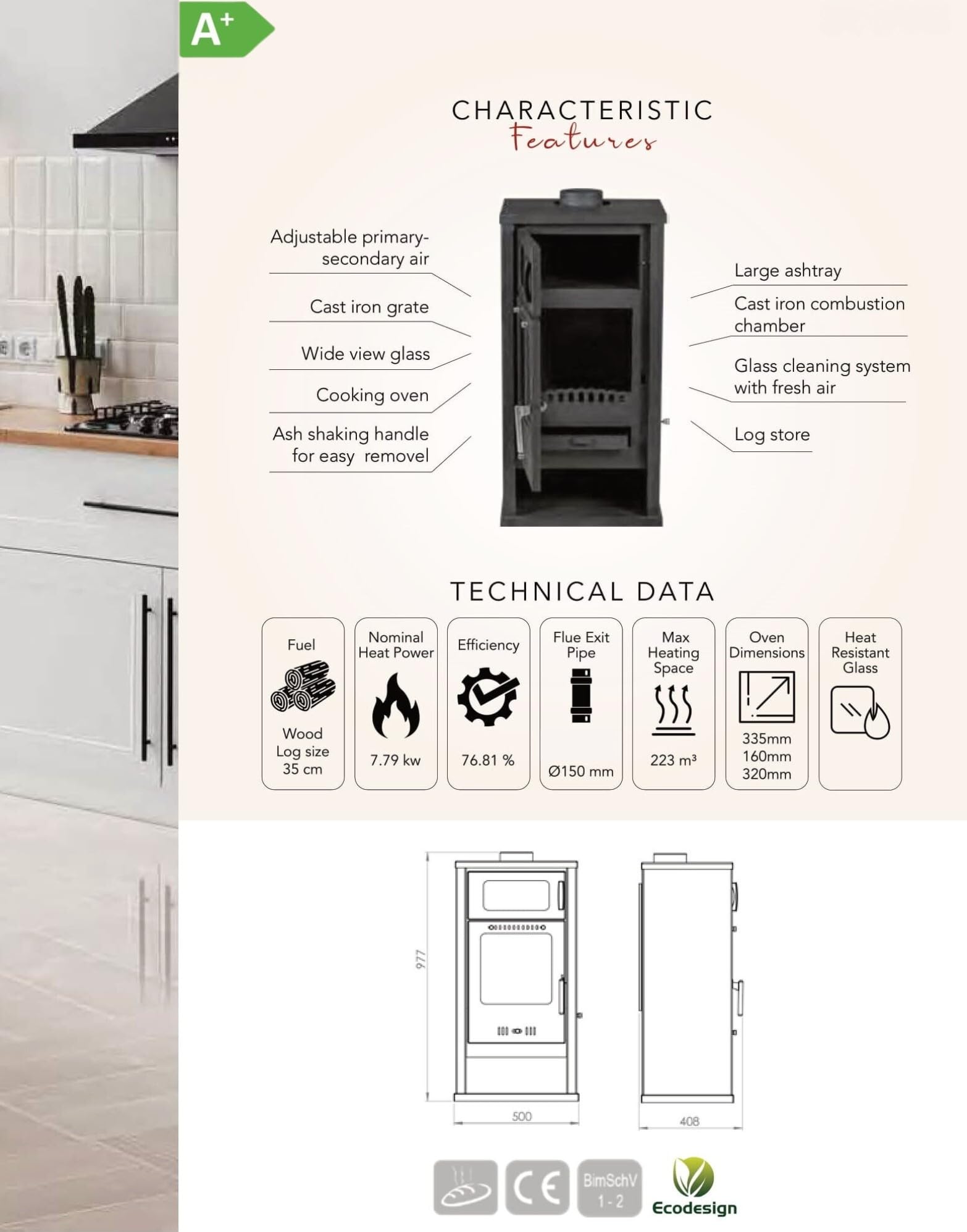Poêle à Bois avec Four BALKAN ENERGY Troy 7.8kW