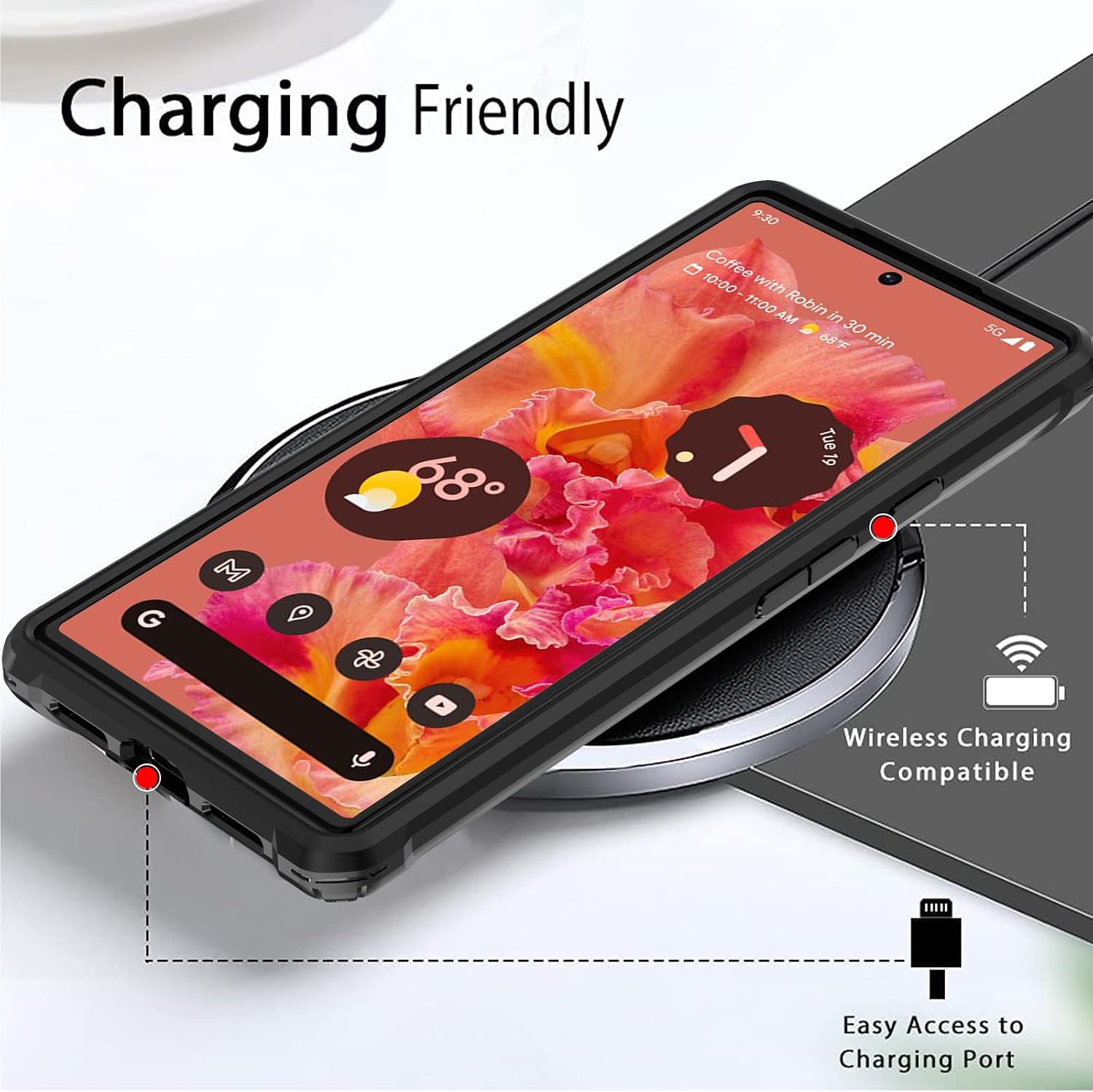 Google Pixel 6 Case, SUPBEC Carbon Fiber Shockproof Protective Cover with Screen Protector [x2] [Military Grade Protection] [Scratch Resistant&Anti-Fingerprint], Google Pixel 6 Phone Case, 6.4", Black