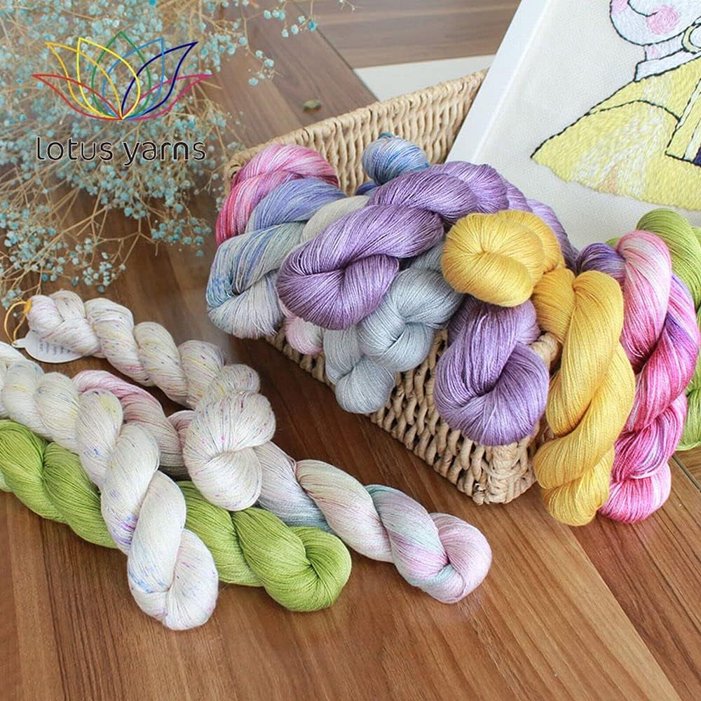 Lotus Yarns 2 Skeins Silk 22 Soft Shiny Lace Weight Yarn, Cool and Skin-Friendly, Perfect for Summer Knitting and Crocheting with its Breathable Character (13)