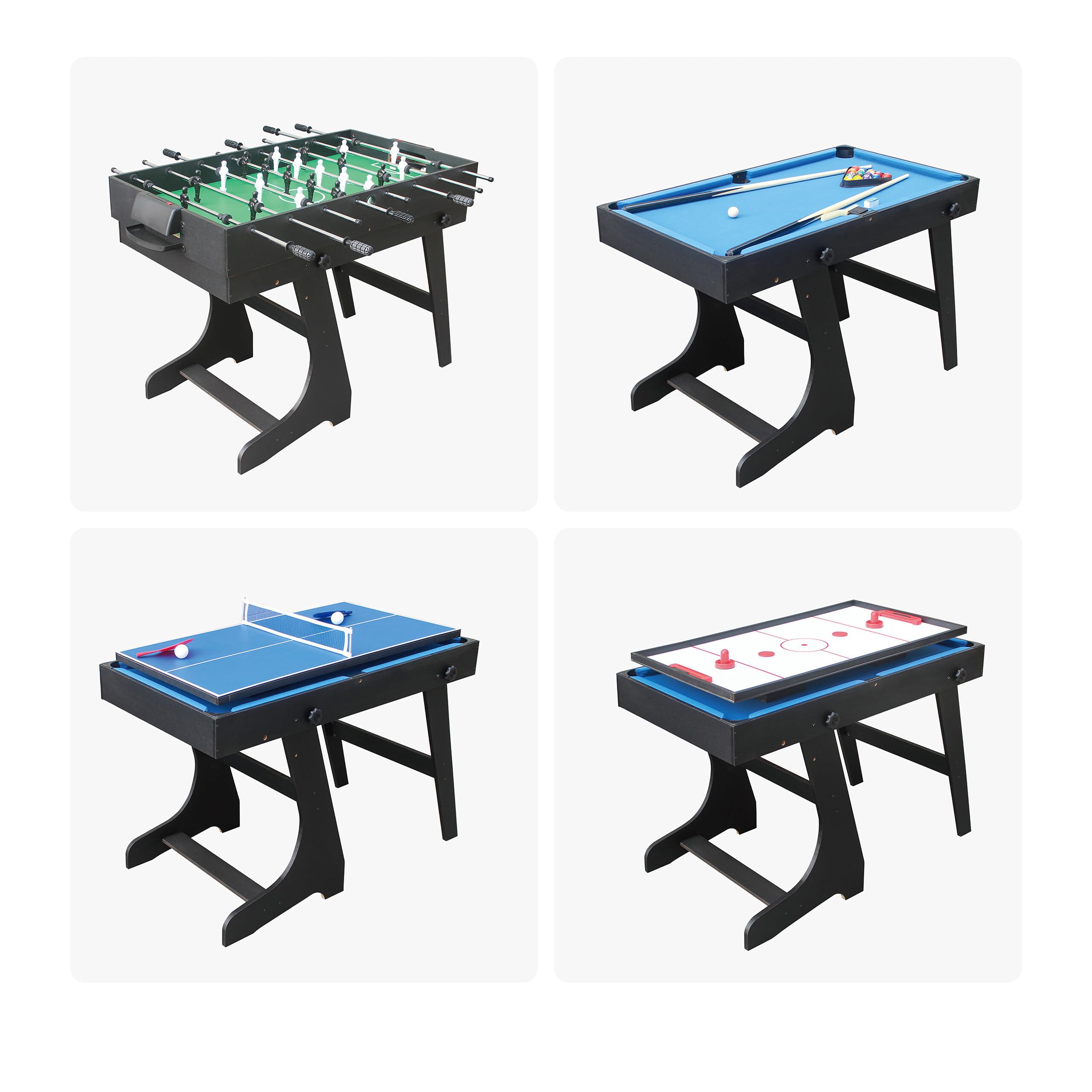 Tavolo da gioco Relaxdays 4-in-1: calcio balilla, biliardo, air hockey