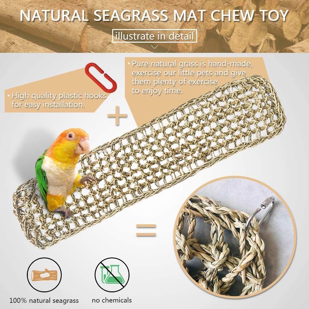 Bird Seagrass Mat 30" × 7" Parrot Natural Grass Woven Net Hammock Parakeet Climbing Rope Ladder Mat Chew Toys Cage Accessories for Pigeon Macaw Cockatiel Conure Budgie Cockatoo Rat Bearded Dragon - image 2