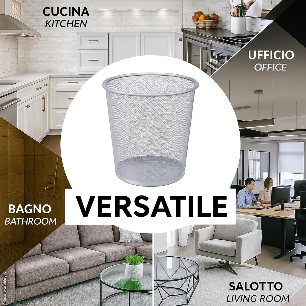 IPEA Cestino per la Carta in Rete Metallica - 26 x 23 cm - Cestino Getta Carta Riciclaggio per Ufficio, Casa, Camera, Scuola in Metallo - Cesto Spazzatura per Scrivania, Tavolo, Mobile