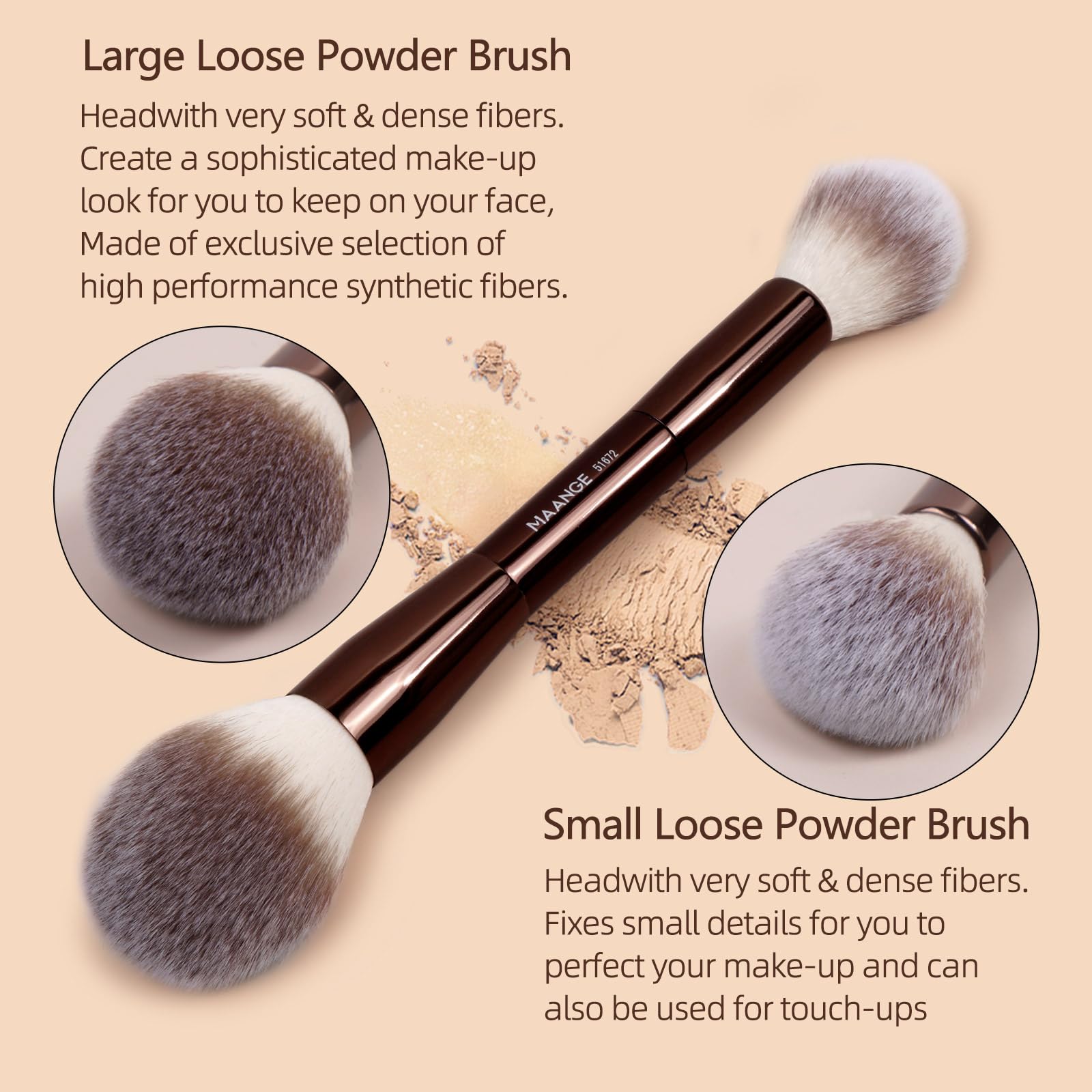 MAANGE Set di 3 pennelli per fondotinta, kabuki, a doppia estremità, pennelli per contouring, per cipria liquida, correttore, crema, cosmetici, miscelazione, fard, lucidatura, strumenti per il trucco