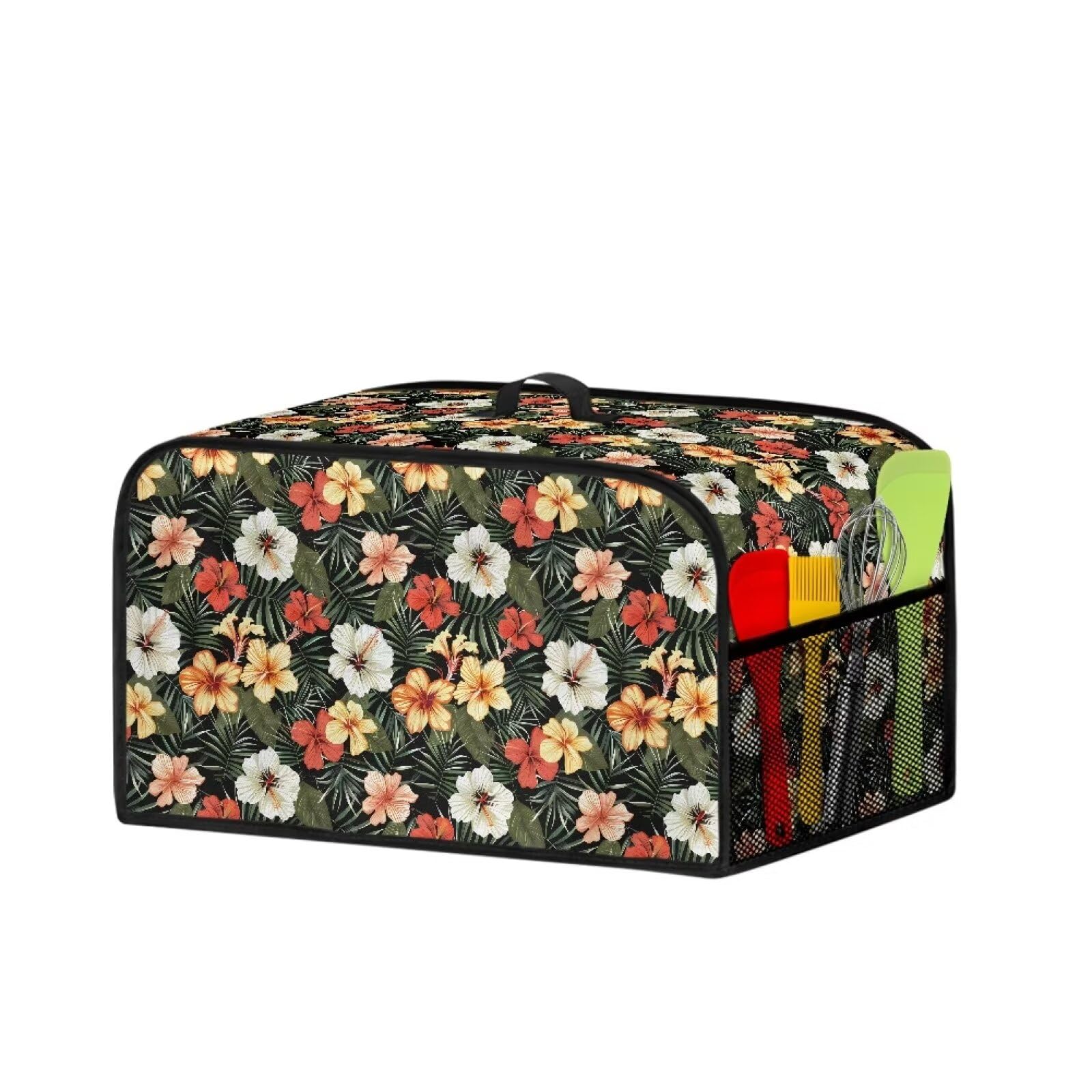 Xoenoiee Tropcial Flowers Print Slow Cooker Dust Cover Novelty Crock Pot Cover with Top Handle and Side Mesh Pocket Versatile Kitchen Appliance Cover