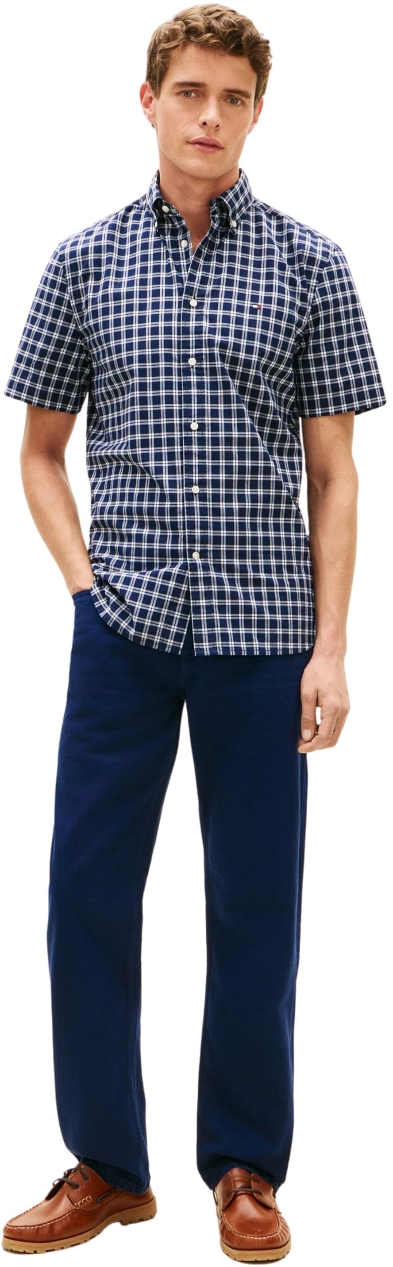 Tommy Hilfiger Herren Flex Poplin Check Ss Rf Shirt Mw0mw42437 S/S Shirt (1er Pack)