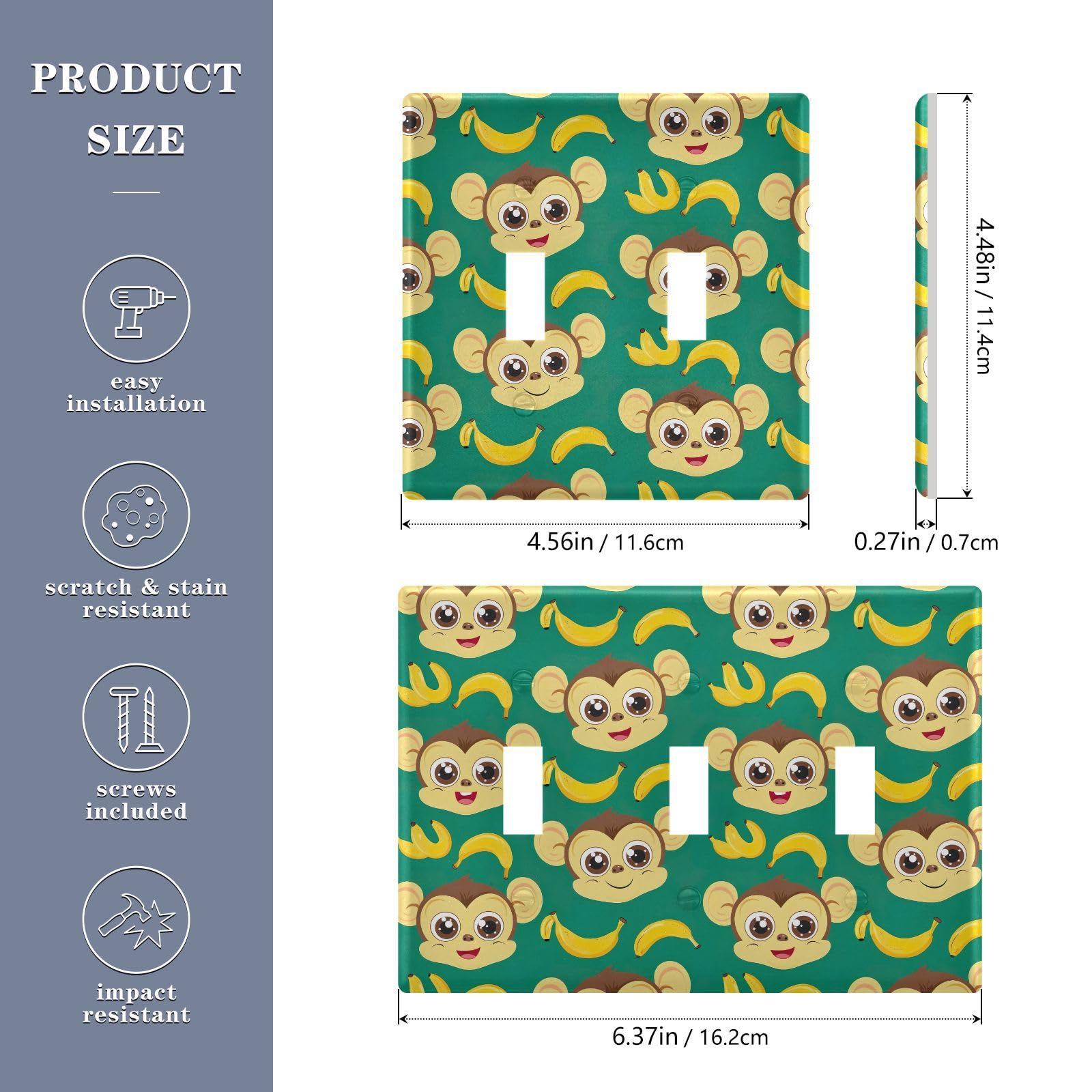 Light Switch Cover Cute Cartoon Monkeys Bananaa Wall Plates for Electrical Outlets 3 Gang 202b5776