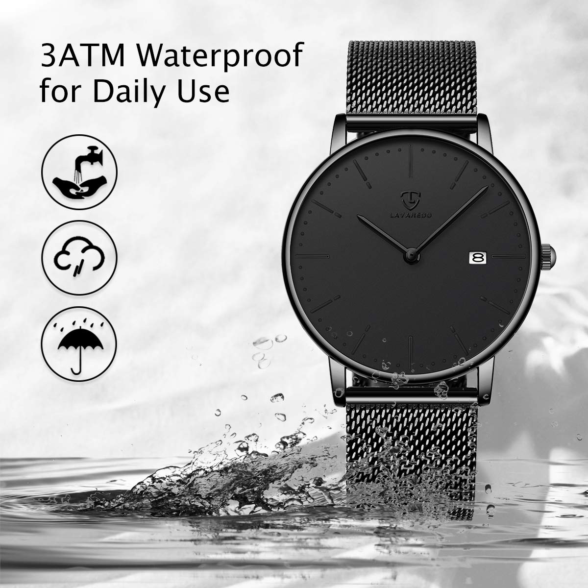 Orologio da polso da uomo, stile minimalista, semplice, con data analogica, cinturino in rete in acciaio inox