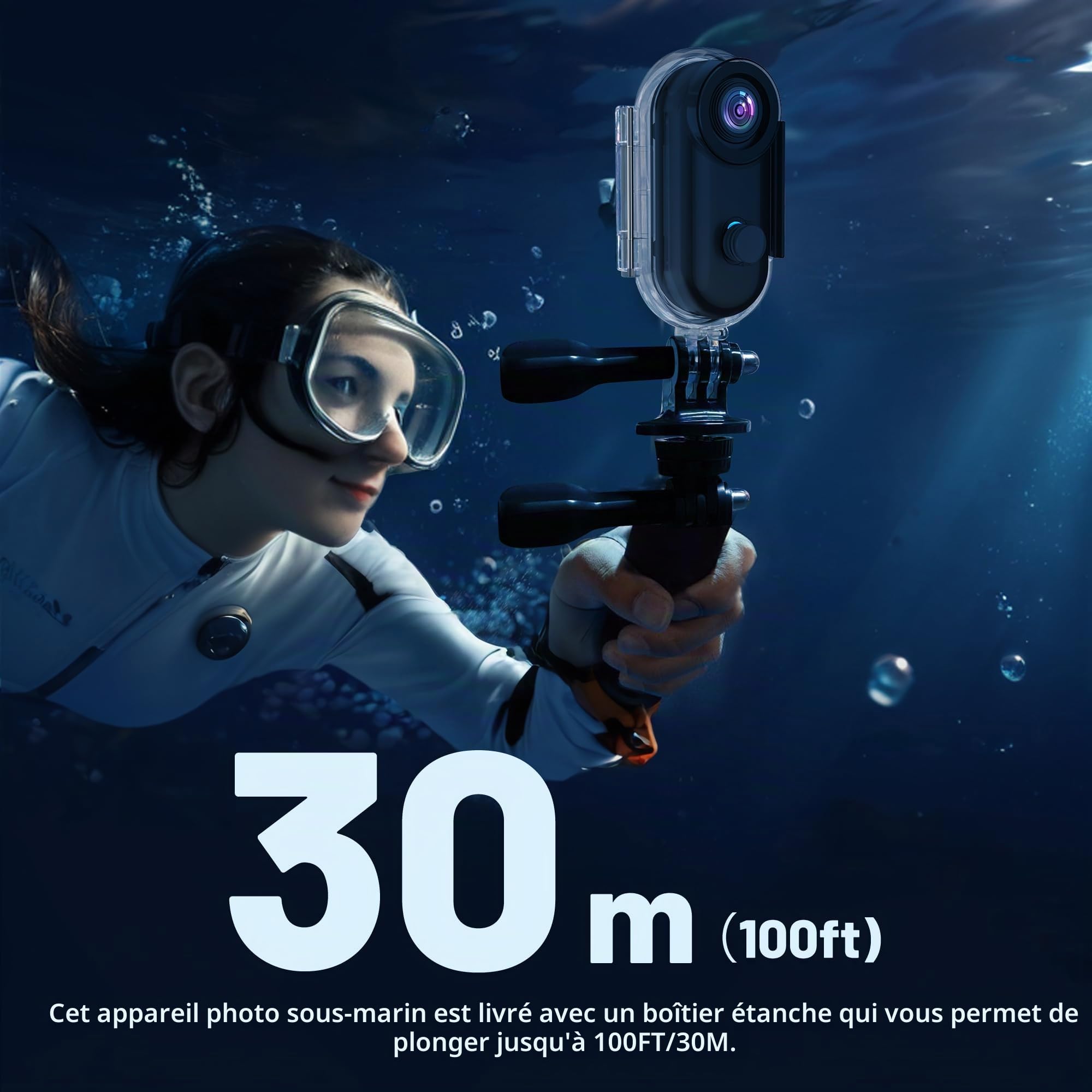 kaysunlink Caméra Sport 4K 30FPS avec 64GB Carte, Caméra Portable avec Support Pivotant à 360° et Clip Magnétique, Imperméable Action Cam pour Animaux domestiques, Cyclisme, Natation, Vlogging, Noir