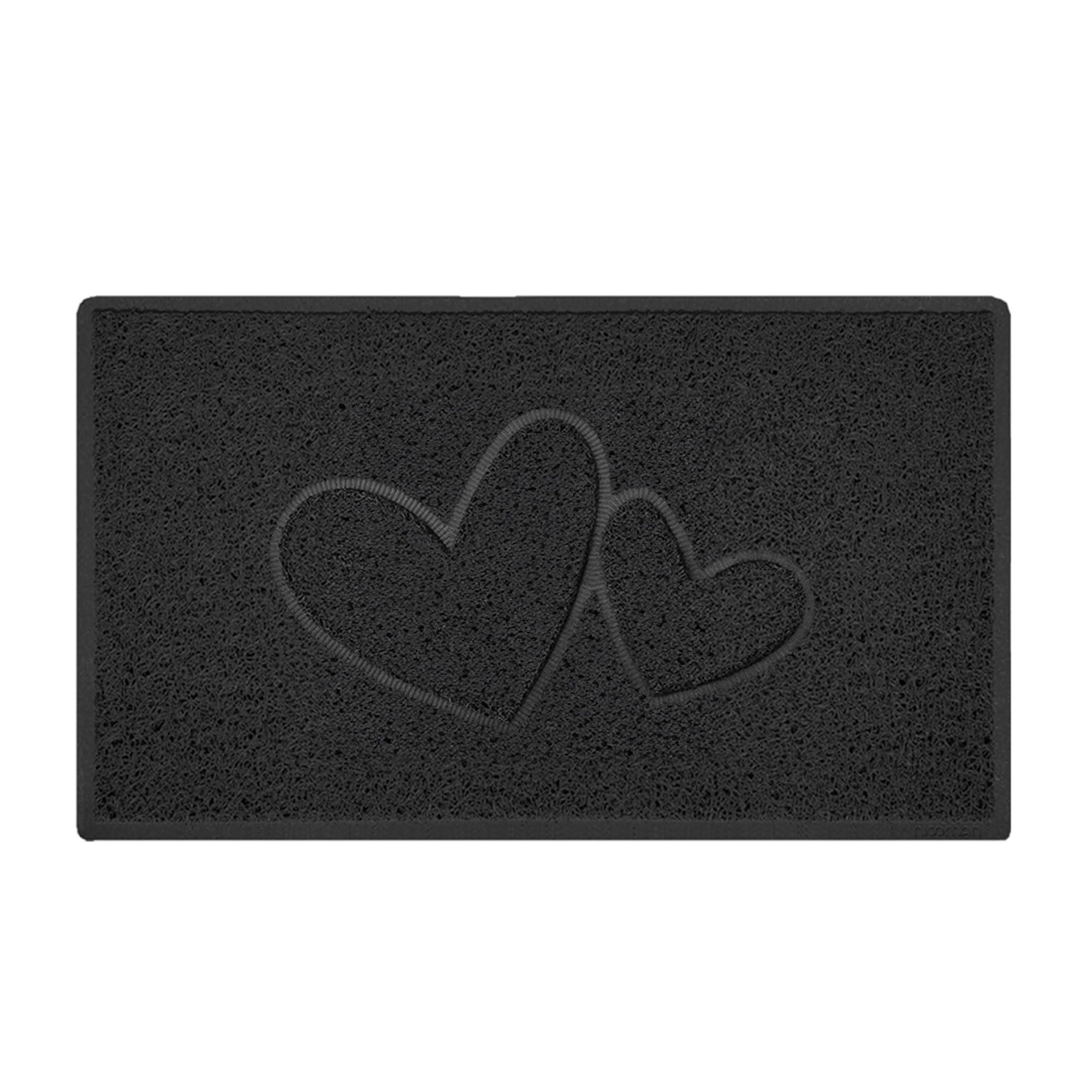 Nicoman Double Heart Embossed Spaghetti Door Mat, Indoor and Outdoor, Dirt-Trapping PVC Material, Multiple Colour Options (Black, 75 x 44 cm)