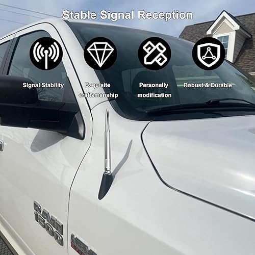 Vista 25 de Antena con válvula de neumático para automóvil y camión, antena corta universal de repuesto con bandera de EE. UU., accesorios para radio Plateado