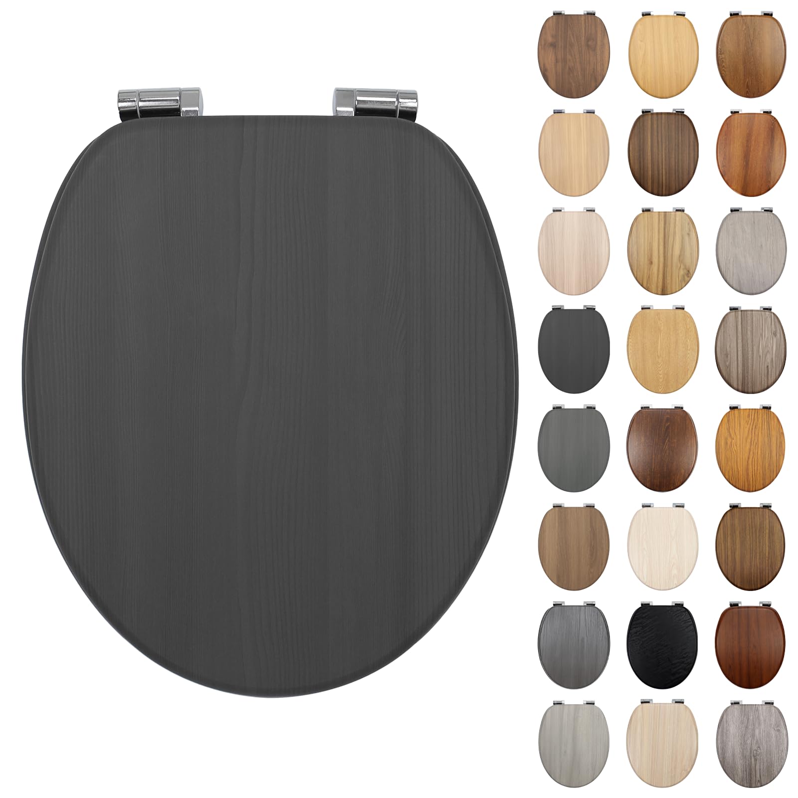 Fanmitrk Wooden Toilet Seat with Oak Effect Finish, Soft Close, MDF Bottom-Fixing Hinges, Easy-Clean for Bathrooms(SDEB6317-53-01) — image 1