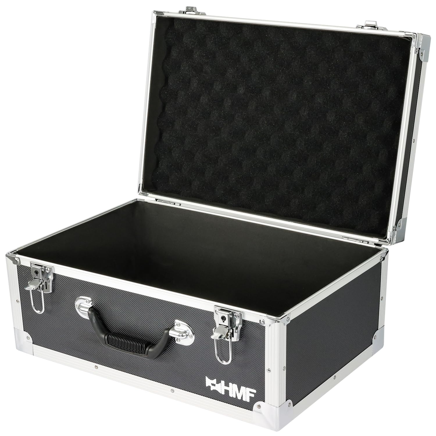 HMF Fotokoffer mit Schaumstoff, gepolsterter Transportkoffer mit Aluminiumrahmen für DSLR/Spiegelreflex & Fotozubehör | 48 x 32 x 22,5 cm | Schwarz