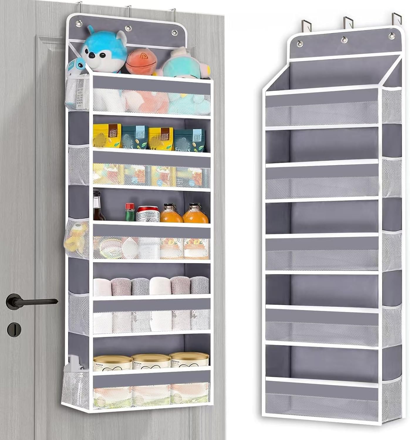 lazywoodpecker Over The Door Organizer Storage, Anti Tilt Hanging Door Organizer, with 5 Large Pockets 10 Mesh Side Pockets 44 lbs Weight Capacity, for Bathroom,Nursery (Grey, 5 Pockets)