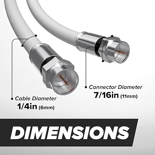 Miniatura 7 de Cable coaxial RG6 de CIMPLE CO, color blanco, fabricado en los Estados Unidos, con conectores, F81RF, coaxial digital, AV, CableTV, antena y