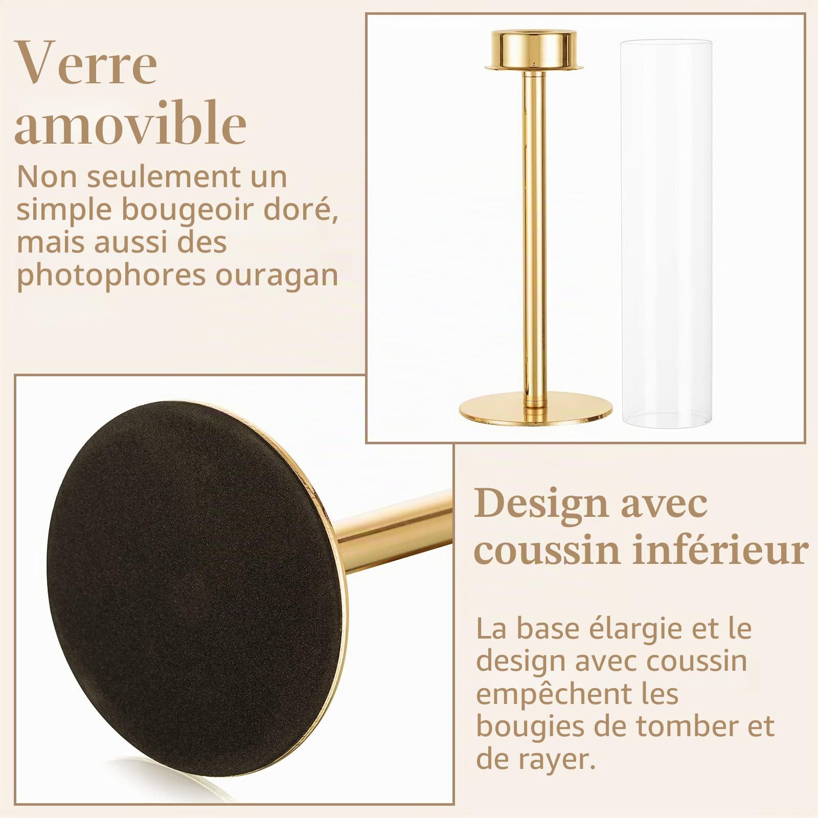 Sziqiqi 6 Pièces Bougeoir Or pour Centre de Table Mariage - 48cm Bougeoirs en Métal Moderne Chandeliers en Verre Photophore Decorative Cadeau pour Mariage Noël