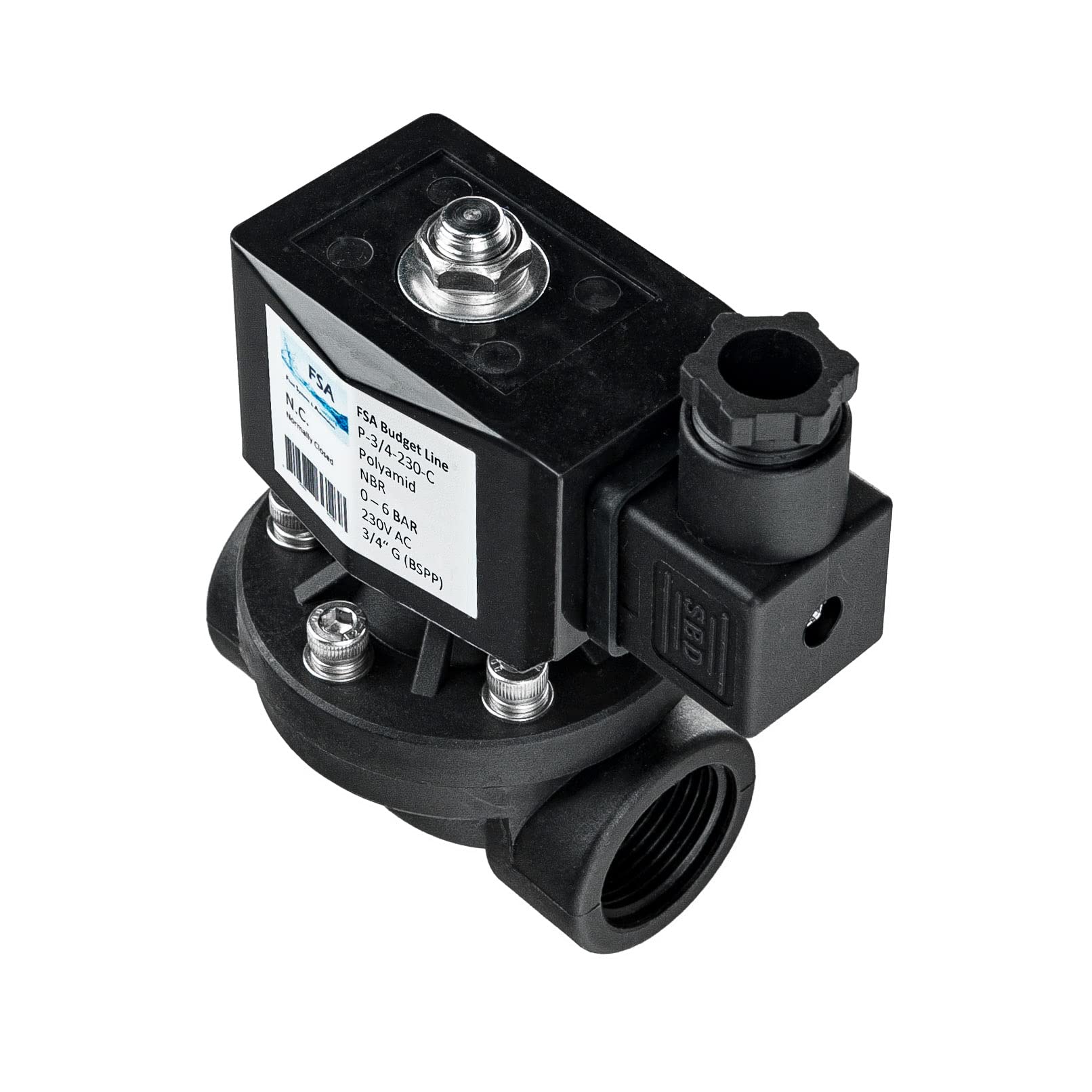 FSA Magnetventil Kunststoff PA6 3/4" 230V AC 0-6 bar NBR stromlos geschlossen