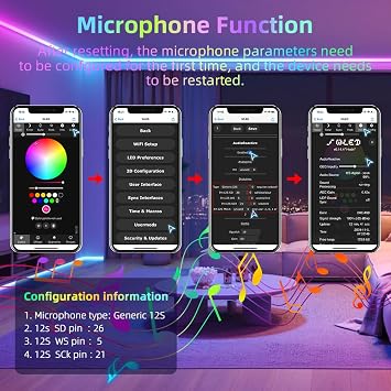 ESP32 WLED Controller Digital LED Strip Controller with Microphone USB-C, 5-24V,16A Fuse, Dynamic DIY Lighting App Control for Addressable Strip WS2811 WS2812 SK6812 TM1814 WS2813 WS2815