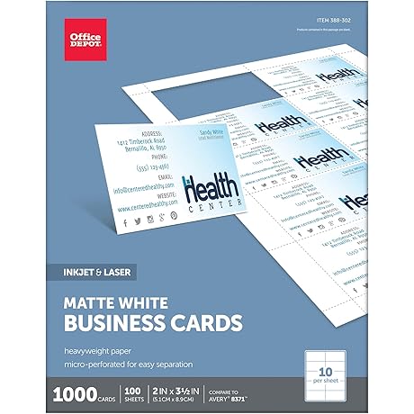 Office Depot 2in x 3 1/2in White Matte Business Cards [Pack of 1000]