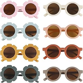 STORE 2508 Pack of 8 Sunglasses for Kids Flower Cute Round Sunglasses Colourful Kids Fashion UV400 Protection Flexible Fra...