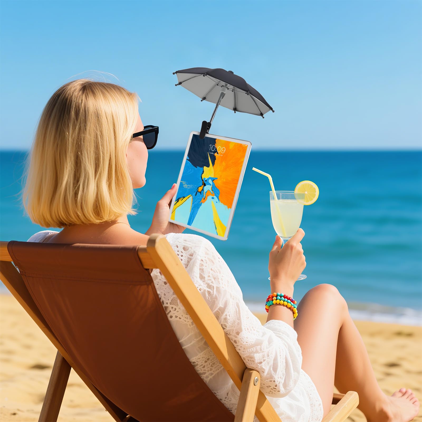Regenschirm-Sonnenschutz, kompatibel mit iPad, für Arbeiten im Freien, Regenschirm kompatibel mit iPad, entspiegelt, schwarz, tragbarer Clip, 1 Stück