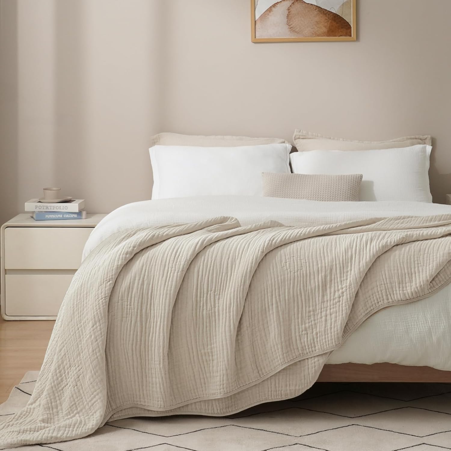 PHF Cooling Muslin Blanket Queen Size 90"x80", 6-Layer Lightweight Gauze Blanket Made from 35% Rayon Derived from Bamboo & 65% Cotton, Breathable & Ultra Soft Cozy for Hot Sleepers, French Oak - Image 6