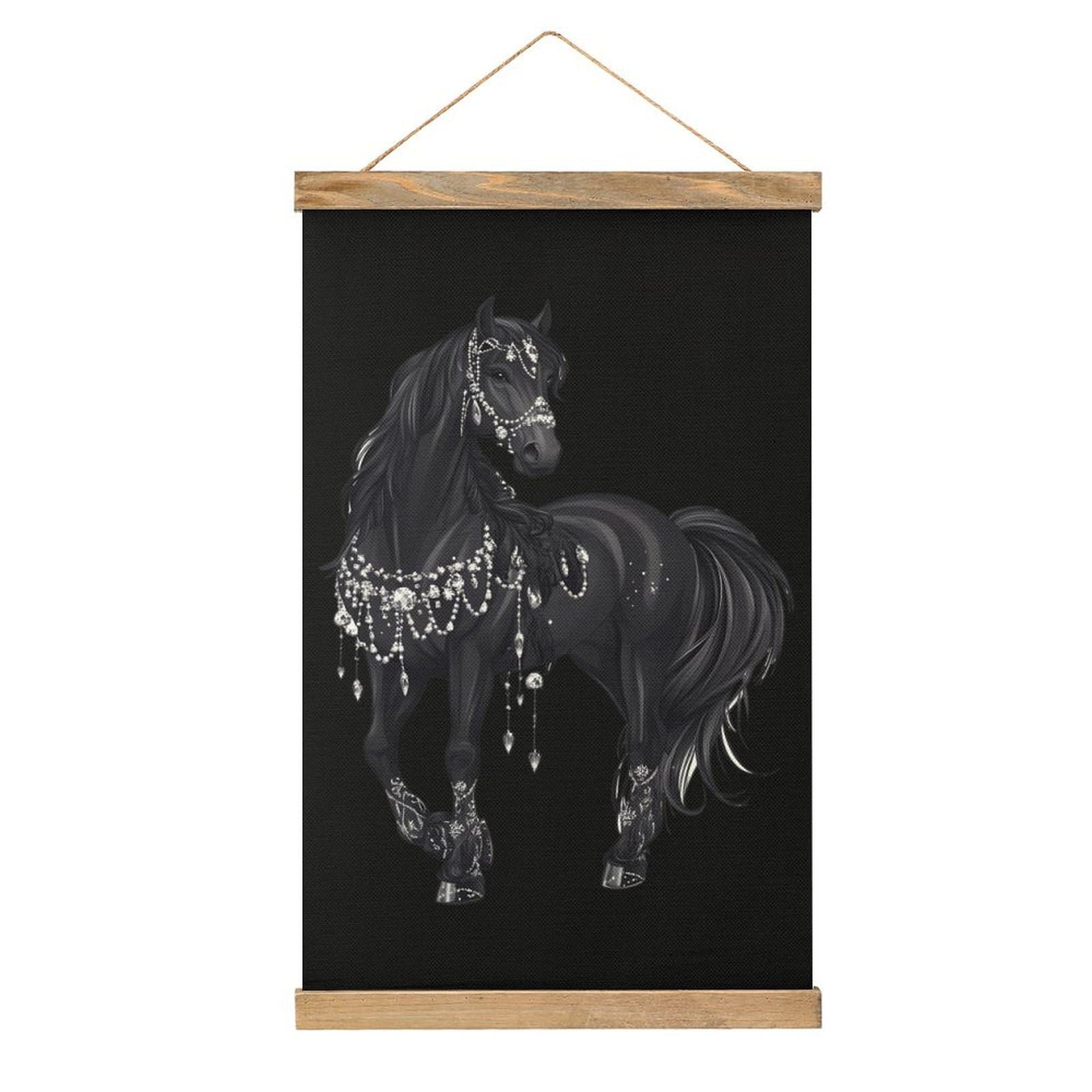 CGSBNGHA Black Arabian Horse Wall Art Prints Linen Hanging Painting Scroll Paintings Pictures Decor for Home