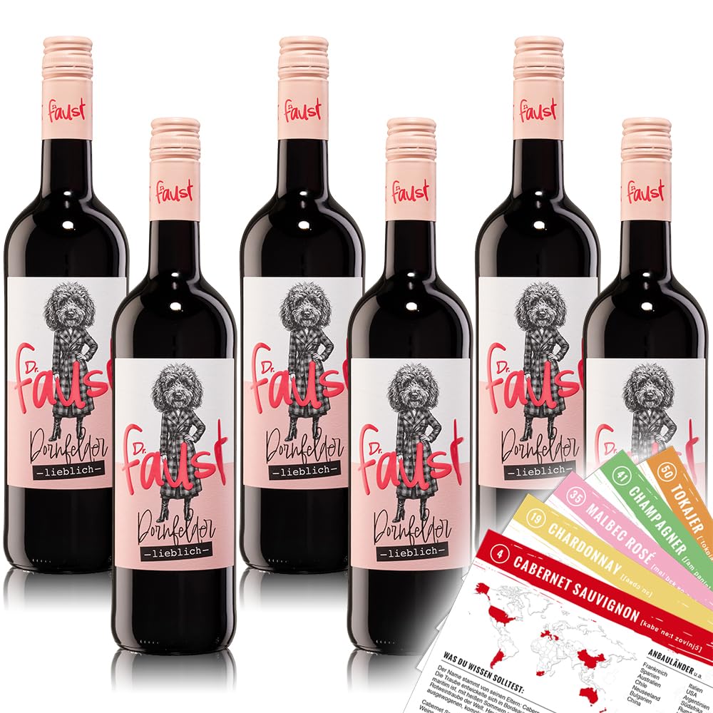 Dr.Faust Dornfelder QbA, lieblich, sortenreines Weinpaket + VINOX Winecards (6x0,75l)