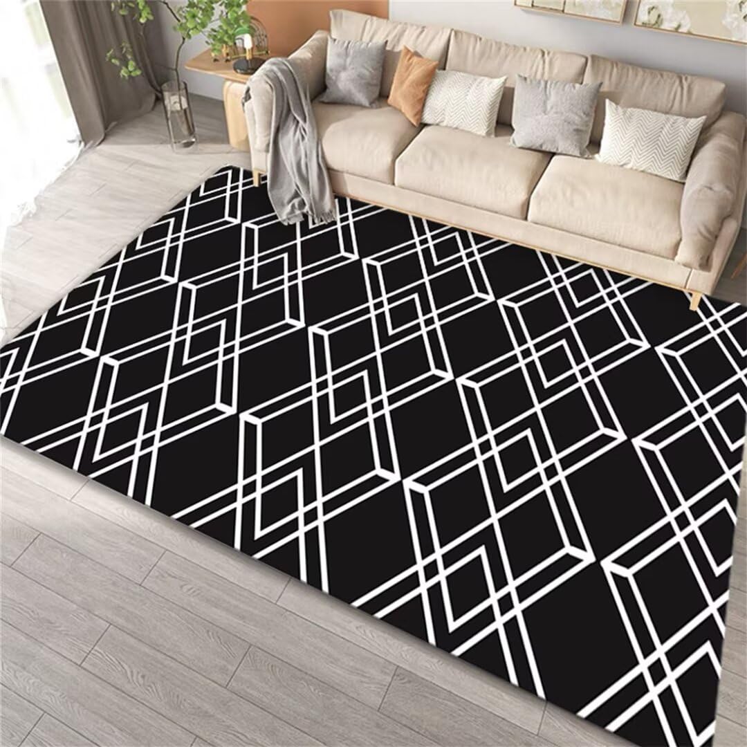 Tapis enfant fille et garçon géométrique noir 120x170cm lavable