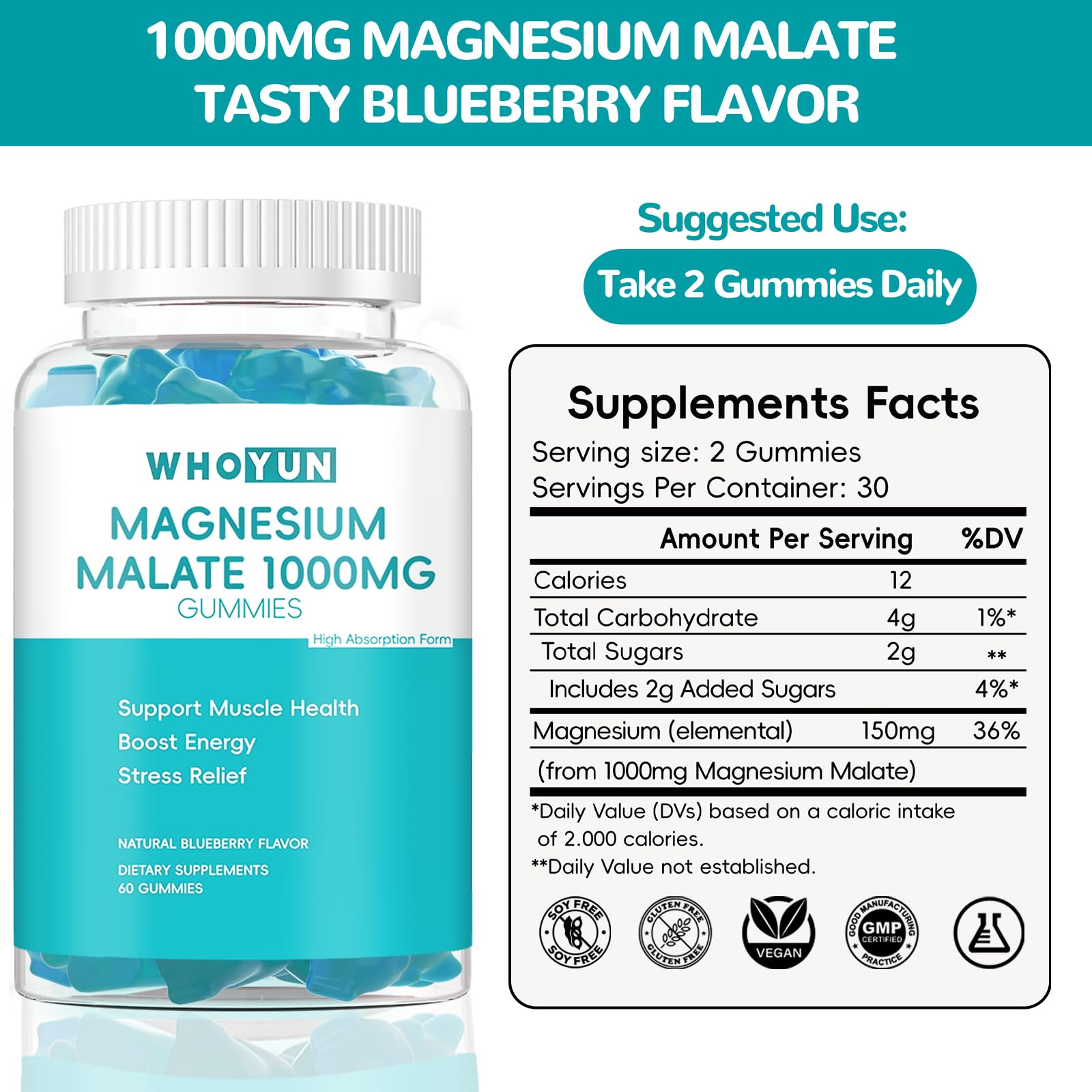 Magnesium Malate Gummies 1000mg, 60 Count — Amazon image 3