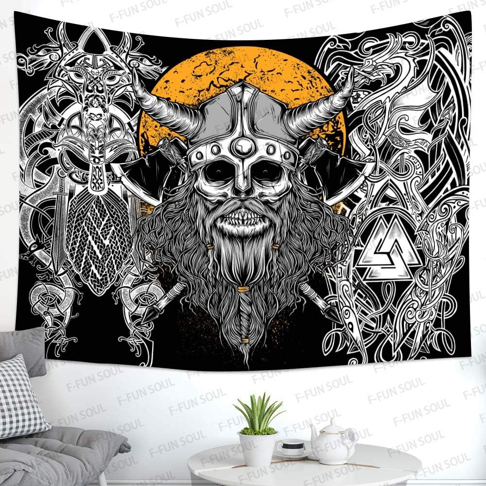 Norse Vikings Tapestry Viking Odin Nordic Warriors Tapestries 80x60in Twins Dragon Mysterious Nordic Nation Art Valknut Tapestry Wall Hanging Tapestries for Living Room Bedroom Decor GTZYFS1107