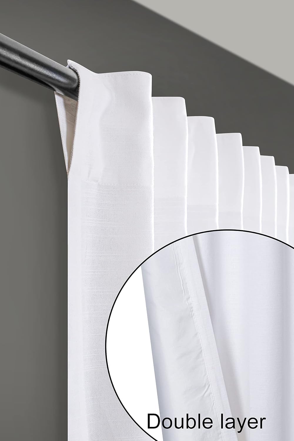 White Cotton Curtains with Texo Lining – Double Layer Drapes, 108" Long x 50" Wide, Light-Filtering Curtains & Drapes for Living Room or Bedroom