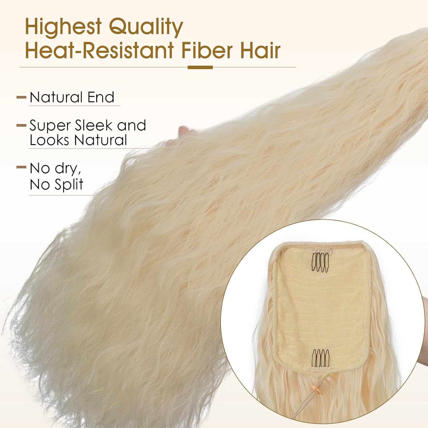 Benehair Hair Extensions Ponytail, 32 Inch Long Drawstring Ponytail Hair Extensions for Women Wavy Blonde Ponytail Extension High Puff Curly Synthetic Hairpiece for Daily Party Use (32", #88 Blonde)